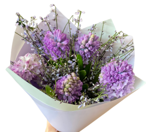 Buchet Zambile Mov & Crenguțe de Primăvară