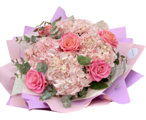 Buchet Hortensie Roz & Trandafiri