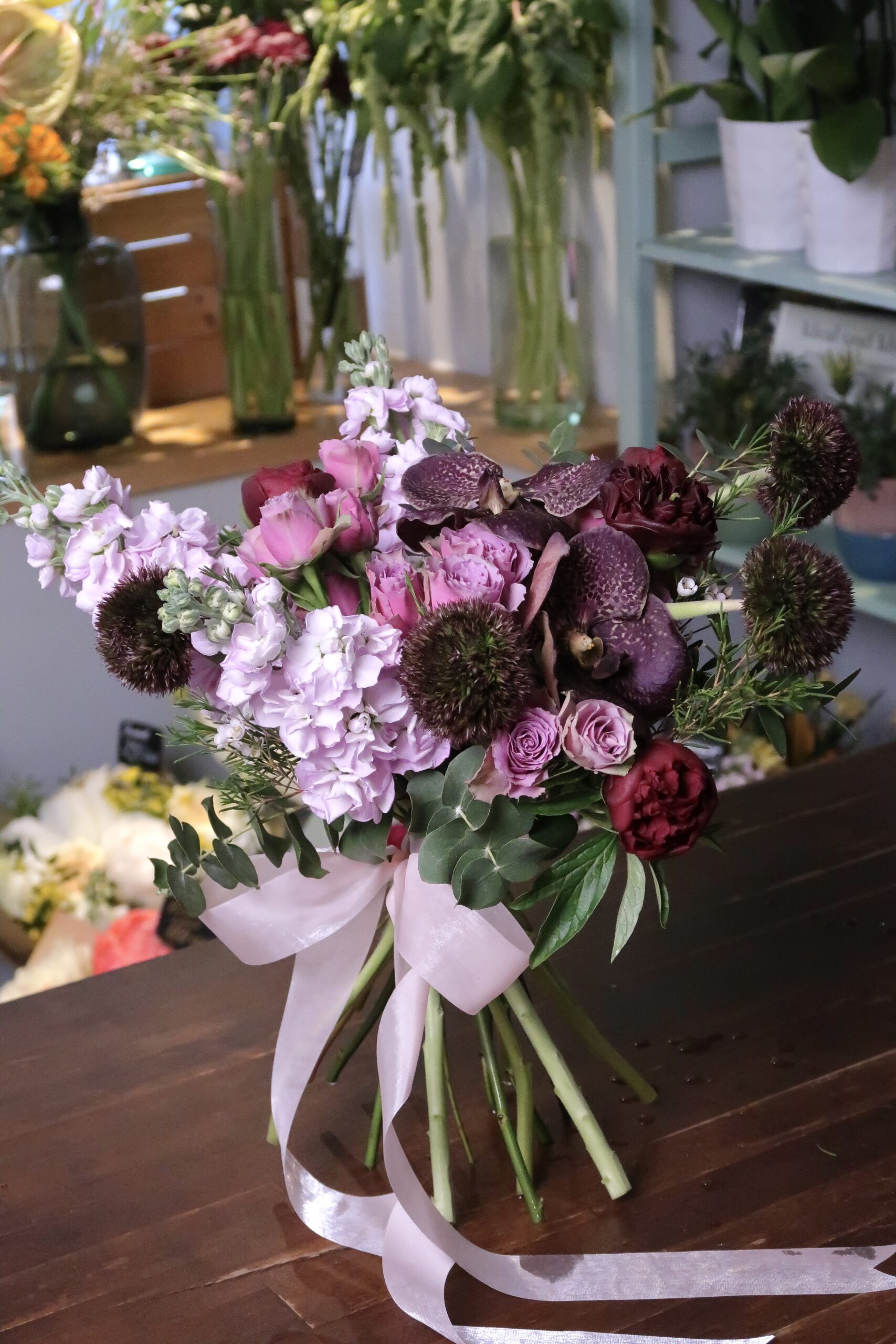 Buchet de mireasa roz-mov - imagine 3